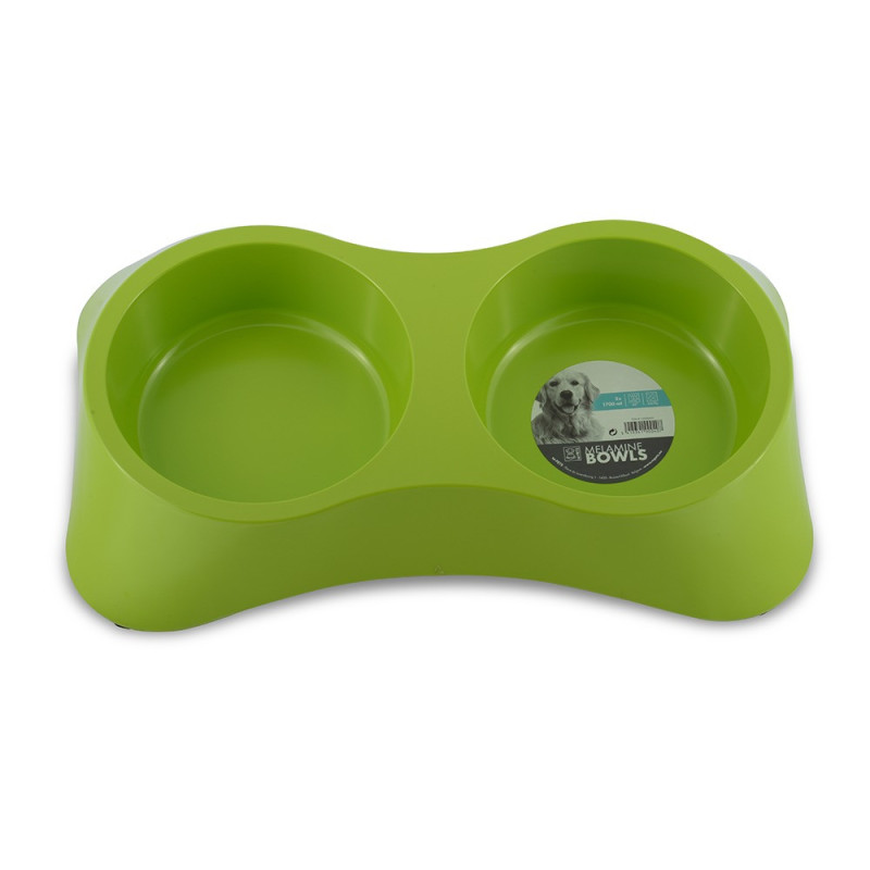 M-Pets Melamine Double Bowl, Anti-Slip, Green, 2 x 1700Ml