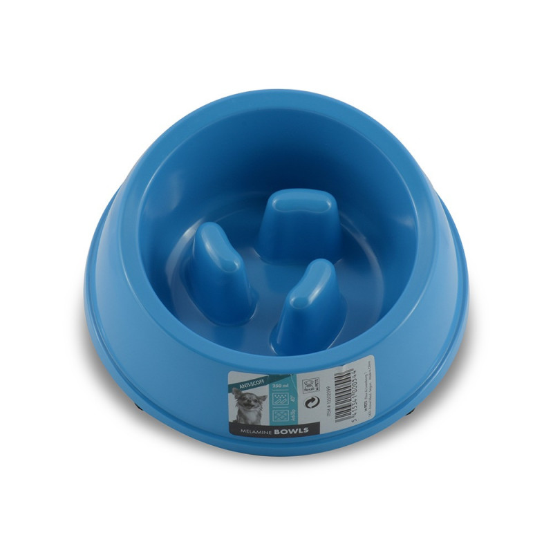 M-Pets Melamine High Back Slow Down Bowl For Dog, 250Ml (Blue)