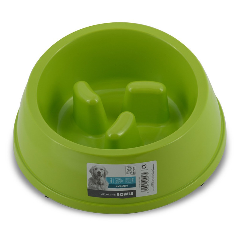 M-Pets Melamine High Back Slow Down Bowl For Dog, 1400Ml (Green)