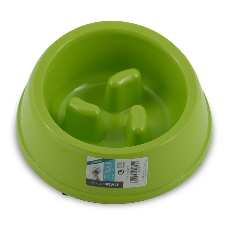 M-Pets Melamine High Back Slow Down Bowl For Dog, 450Ml (Green)