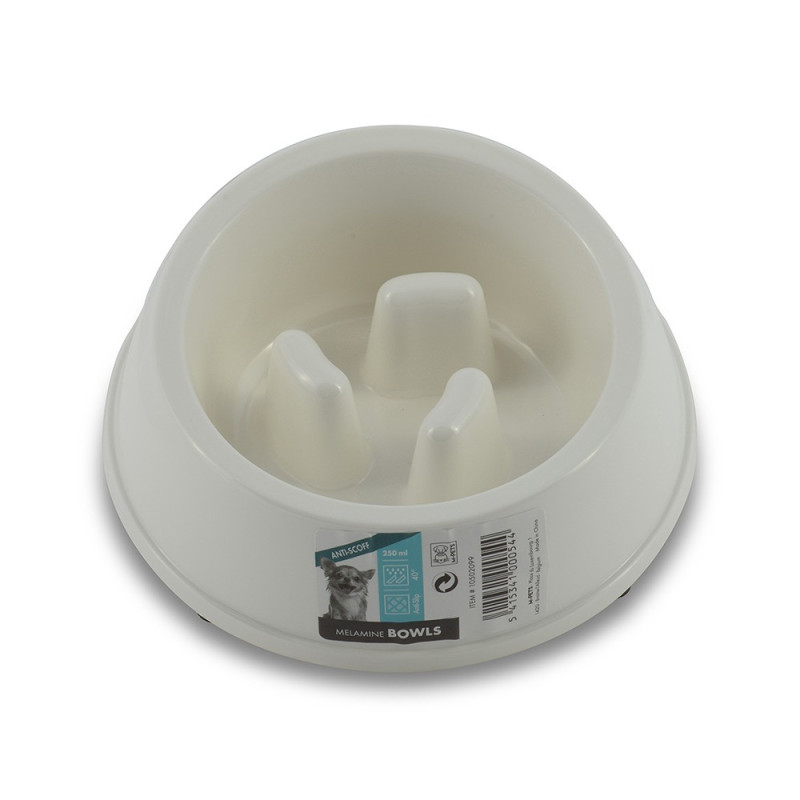 M-Pets Melamine High Back Slow Down Bowl For Dog, 250Ml (White)