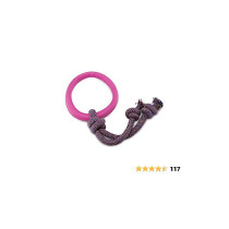 Beco Pets Hoop On Rope Natural Rubber Hoop And Cotton Rope Tug Chew Toy For Dogs, Large, Pink