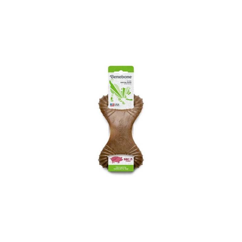 Benebone Dental Durable Dog Chew Toy For Aggressive Chewers Bacon Flavour, Medium, Brown