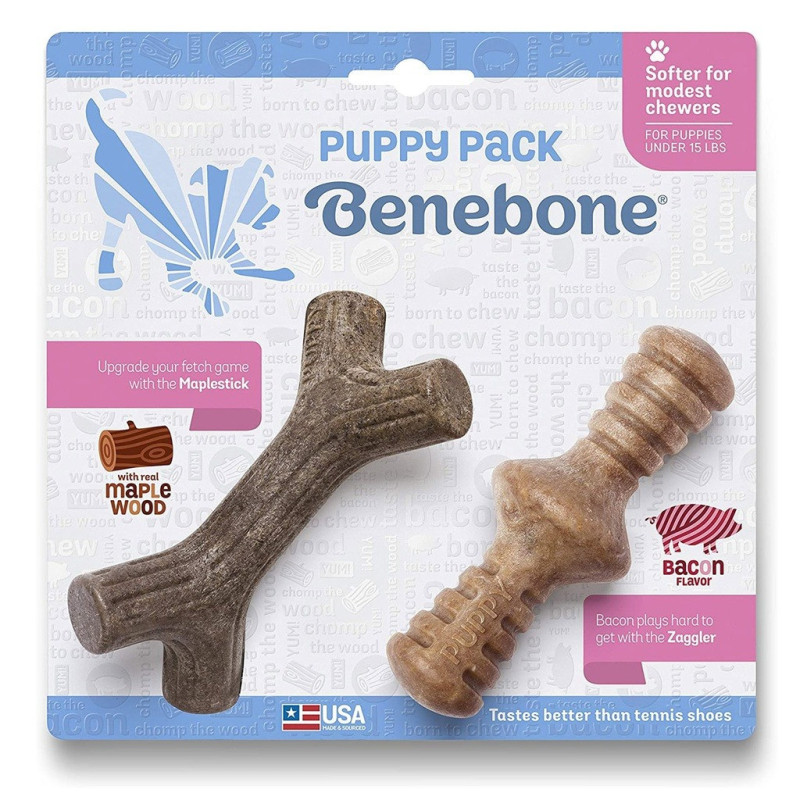 Benebone Puppy Pack Maple Stick And Zaggler Bacon Flavor, Pack Of 2, Brown