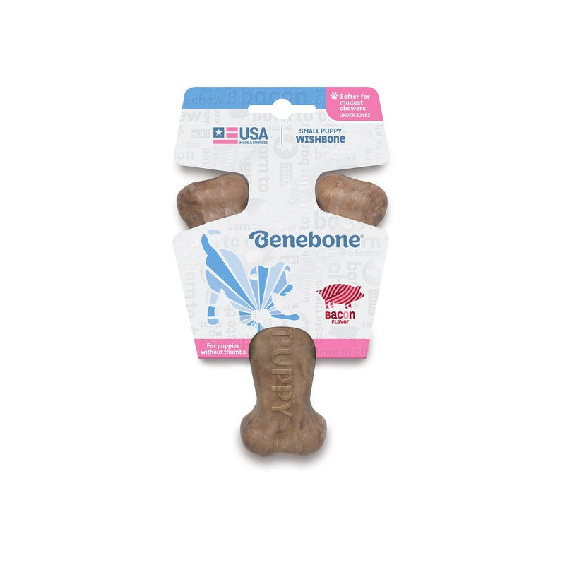Benebone Wishbone Puppy Dog Chew Toy For Softer Modest Chewers, Bacon Flavour, Small, Brown
