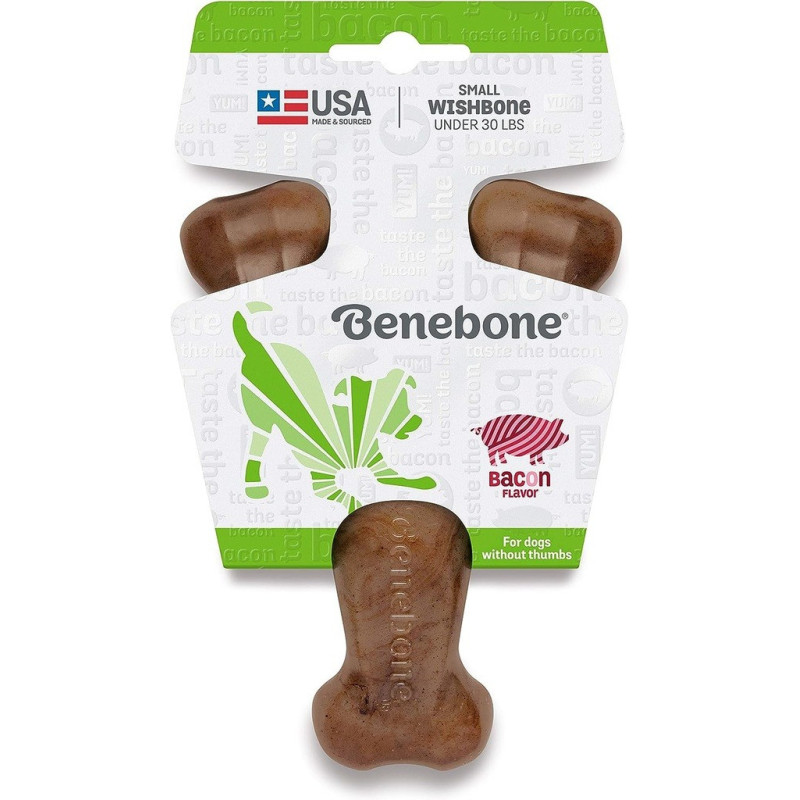 Benebone Wishbone Dog Chew Toy For Aggressive Chewer Bacon Flavour, Small, Brown