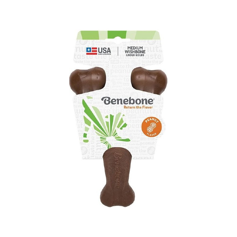 Benebone Wishbone Dog Chew Toy For Aggressive Chewer, Peanut Butter Flavour, Medium, Brown