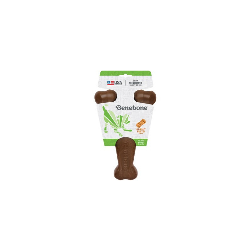 Benebone Wishbone Dog Chew Toy For Aggressive Chewer, Peanut Butter Flavour, Giant, Brown