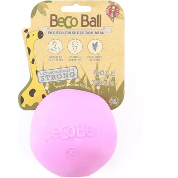 Beco Pets Dog Ball Eco Friendly Natural Rubber Hollow Chew Toy For Dogs, Pink, Xl, 8.5Cm