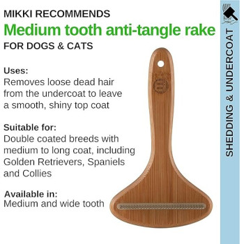 Bamboo Anti-Tangle Rake, Dematting Shedding Tool, Removes Knots, Tangles, Medium