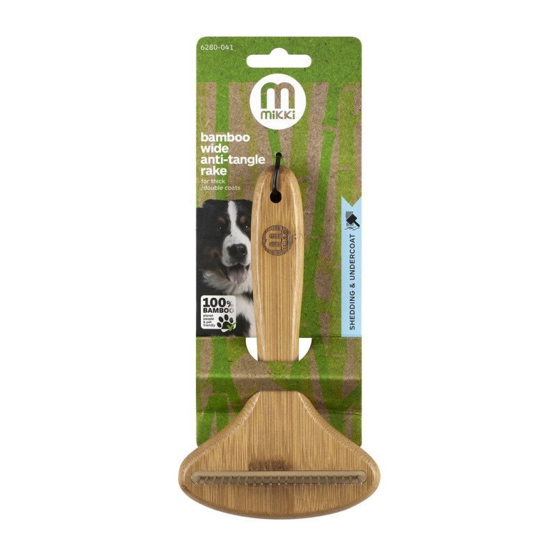 Bamboo Anti-Tangle Rake, Dematting Shedding Tool, Removes Knots, Tangles, Wide