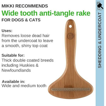 Bamboo Anti-Tangle Rake, Dematting Shedding Tool, Removes Knots, Tangles, Wide