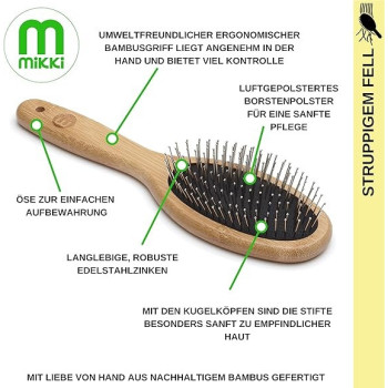 Mikki Bamboo Ball Pin Brush, Handmade From Natural Sustainable Bamboo, Large