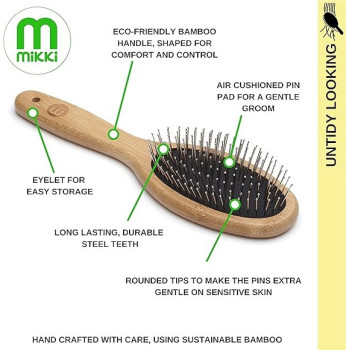 Mikki Bamboo Ball Pin Brush, For Grooming Dog And Cat, Small