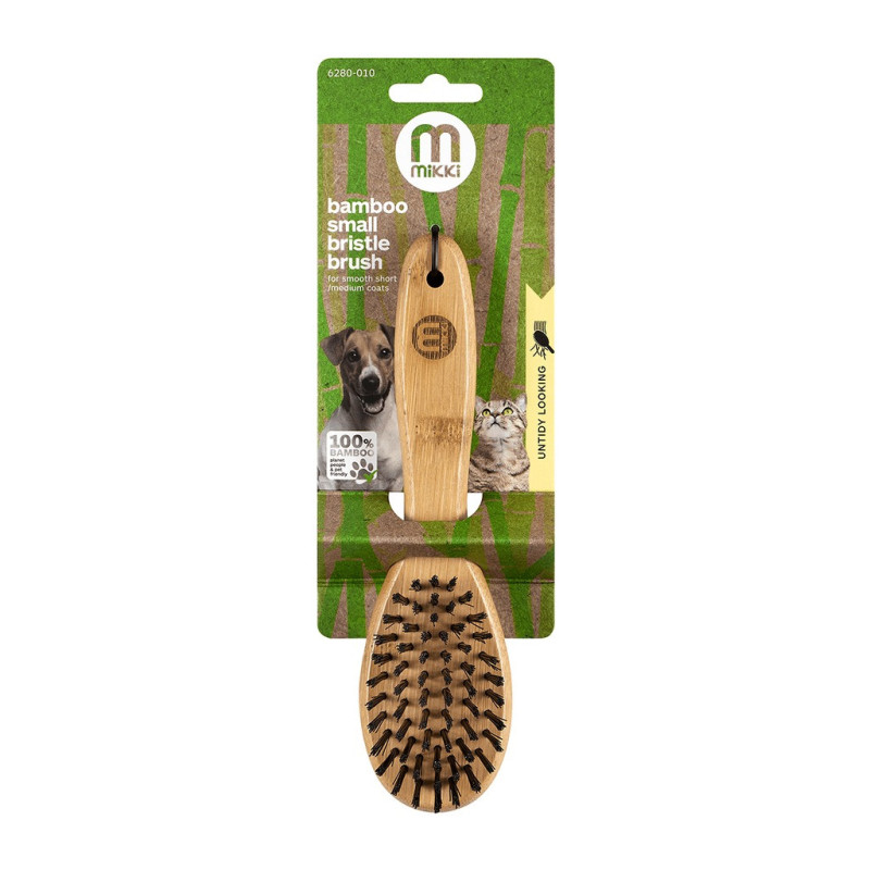 Mikki Bamboo Bristle Brush For Grooming Dog, Cat, Puppy, Small