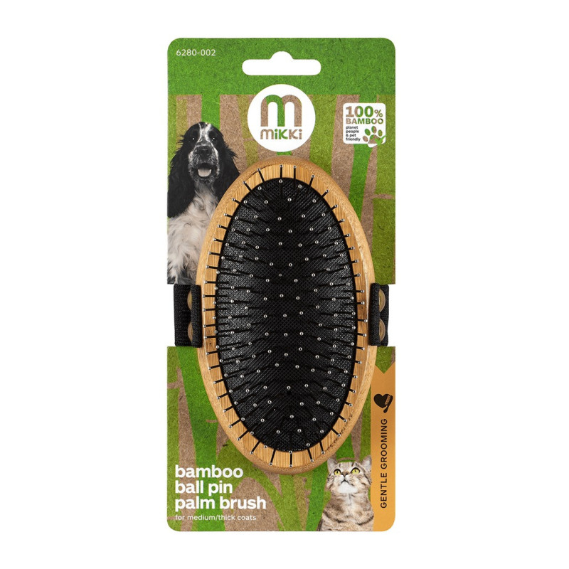 Mikki Bamboo Palm Brush, For Dog, Cat, Puppy With Medium And Thick Hair Coats, Ball Pin