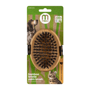 Mikki Bamboo Palm Bristle Brush For Gentle Grooming For Short Hair Smooth Coats