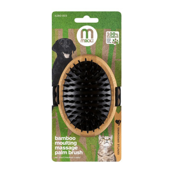 Mikki Bamboo Palm Brush, Moulting Massage Palm Brush For Gentle Grooming, Medium