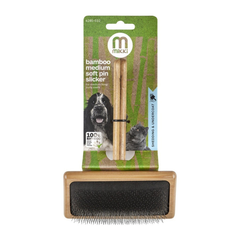 Mikki Bamboo Soft Pin Slicker For Dog, Cat, Puppy, Medium