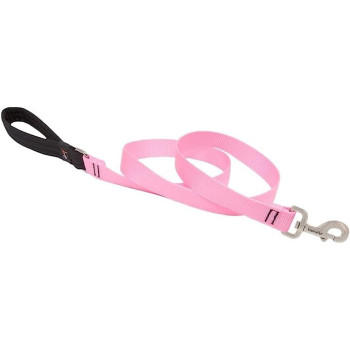 Lupinepet Basic Solids Padded Handle Dog Leash Thick, Pink, 4Ft
