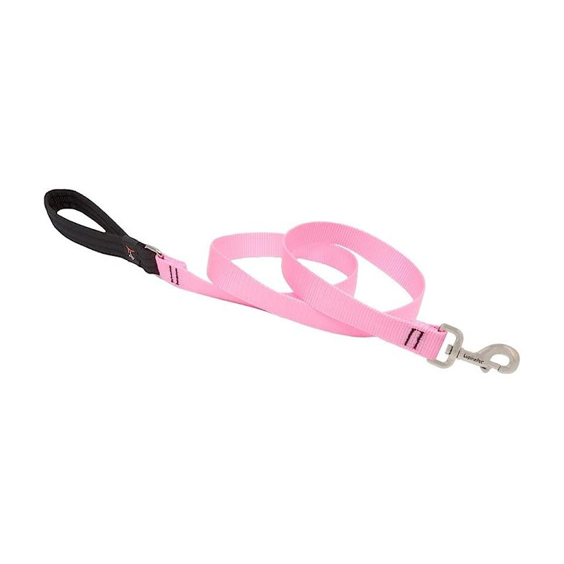 Lupinepet Basic Solids Padded Handle Dog Leash Thick, Pink, 4Ft