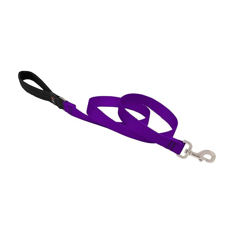 Lupinepet Basic Solids Padded Handle Dog Leash Thick, Purple, 4Ft