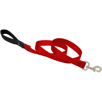 Lupinepet Basic Solids Padded Handle Dog Leash Thick, Red, 4Ft