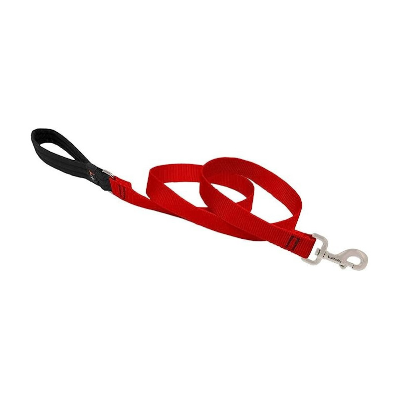 Lupinepet Basic Solids Padded Handle Dog Leash Thick, Red, 4Ft