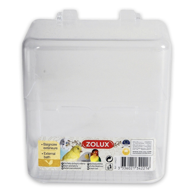 Zolux Bird Bath Outdoor Providing A Convenient And Secure Bathing Area For Your Pet Birds, Square, Transparent