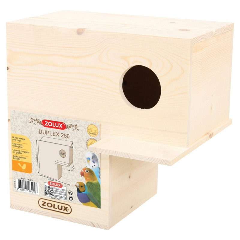 Zolux Bird Nesting Box Duplex Wood Finish, 250, 25 x 15 x 25 cm