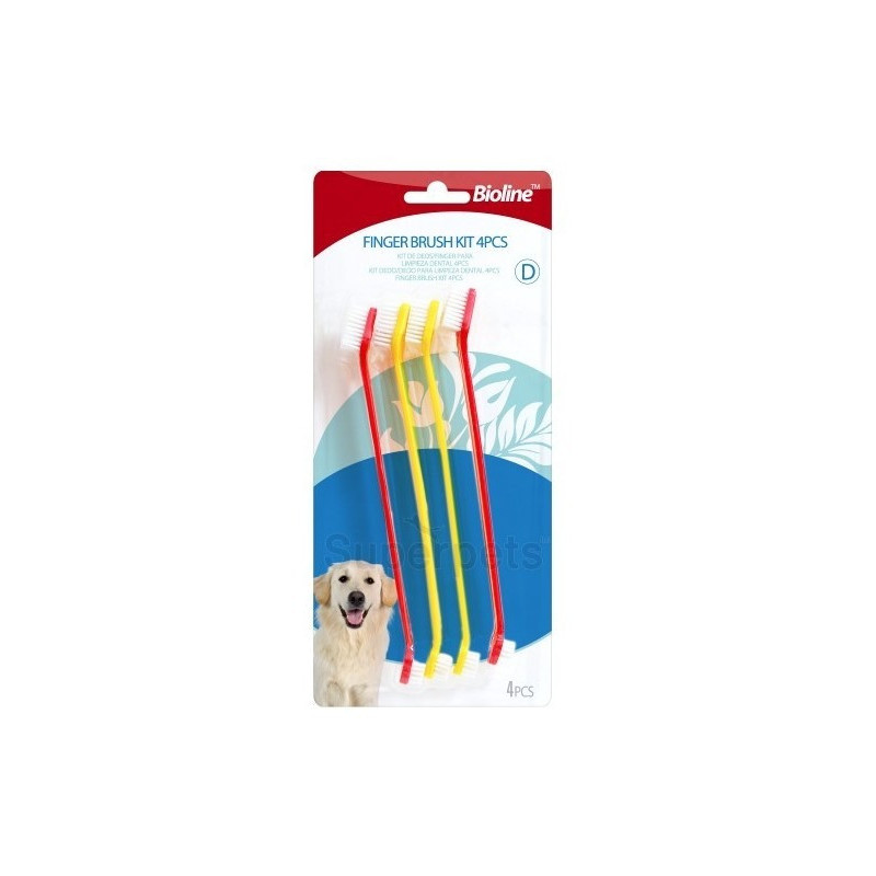 Bioline Finger Brush Kit For Dogs, Set 4 Pieces, Multicolour