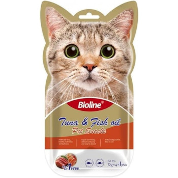 Bioline Cat Treats Tuna And Fish Oil Pet Snacks, 5 X 15Gm