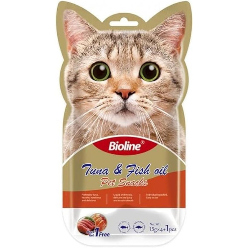 Bioline Cat Treats Tuna And Fish Oil Pet Snacks, 5 X 15Gm