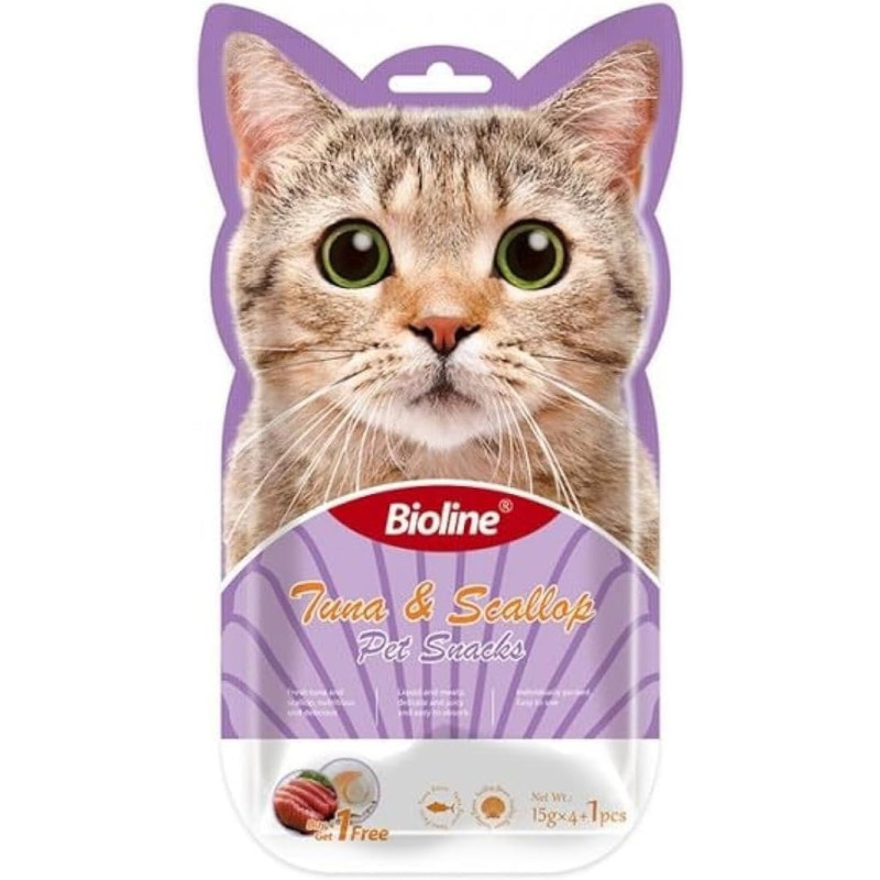 Bioline Cat Treats Tuna And Scallop Snacks, 5 X 15Gm