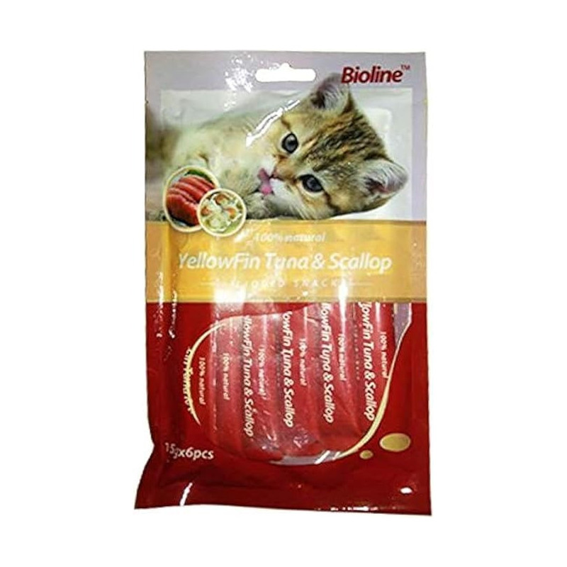 Bioline Liquid Snack Yellowfin Tuna And Scallop Flavor, 15 X 6