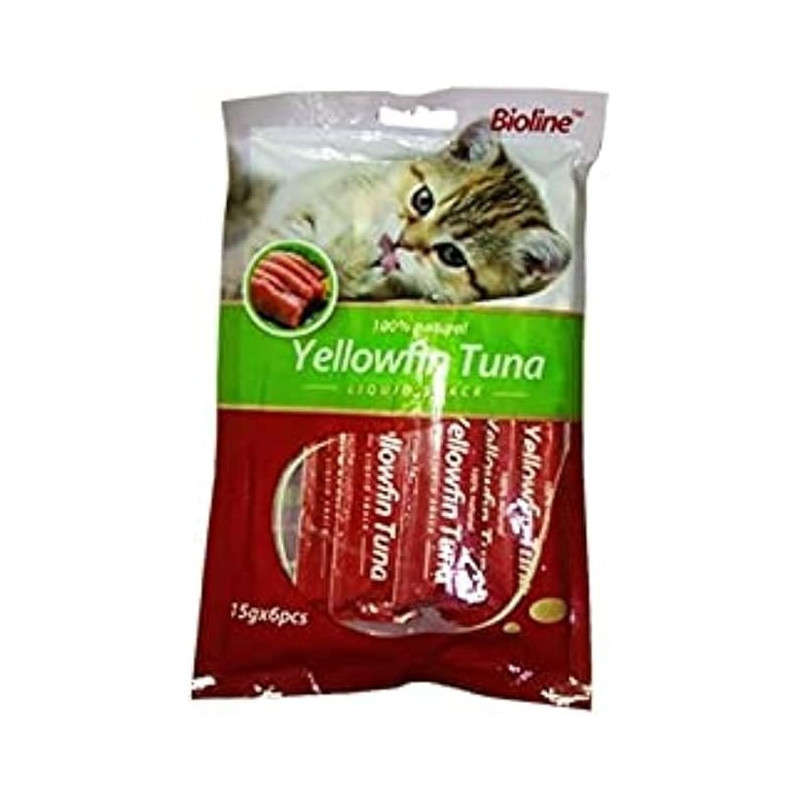 Bioline Cat Treats, Natural Liquid Snack, Yellowfin Tuna, 6 X 15Gm