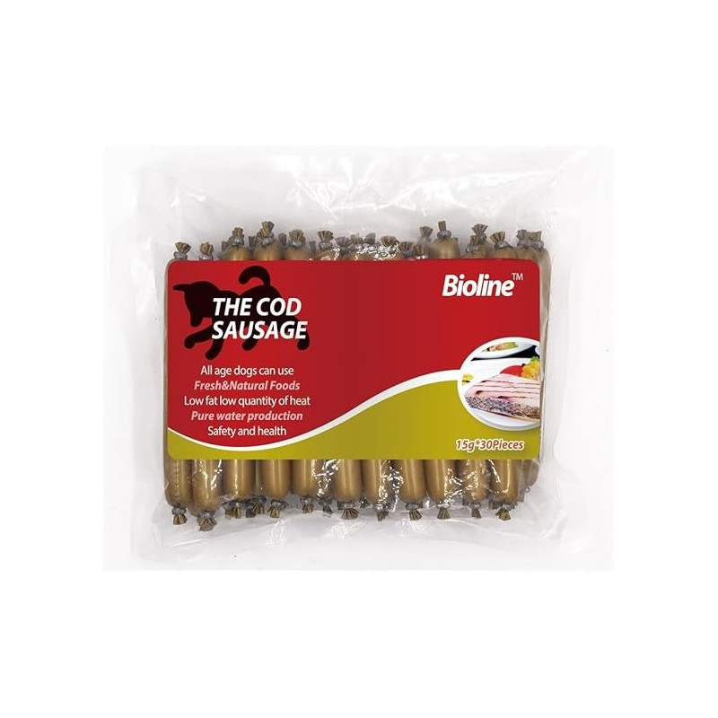 Bioline Cod Sausage For Dogs With High-Quality Protein, 15G X 30Pcs