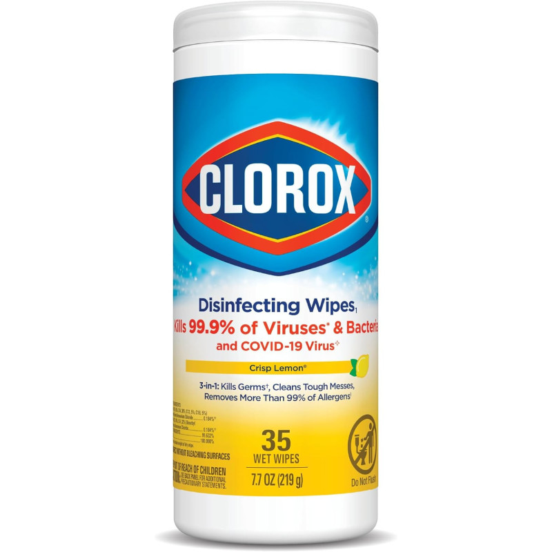 Clorox Disinfecting Wipes Crisp Lemon, Kills 99.9% of Viruses and Bacteria, Bleach Free, 35 Wet Wipes