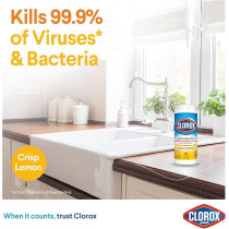 Clorox Disinfecting Wipes Crisp Lemon, Kills 99.9% of Viruses and Bacteria, Bleach Free, 35 Wet Wipes