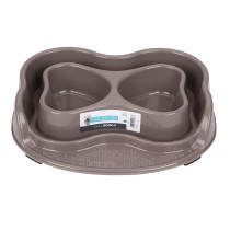 M-Pets No Spill Plastic Double Bowl For Dog And Cat, 2 x 500Ml (Dark Grey)