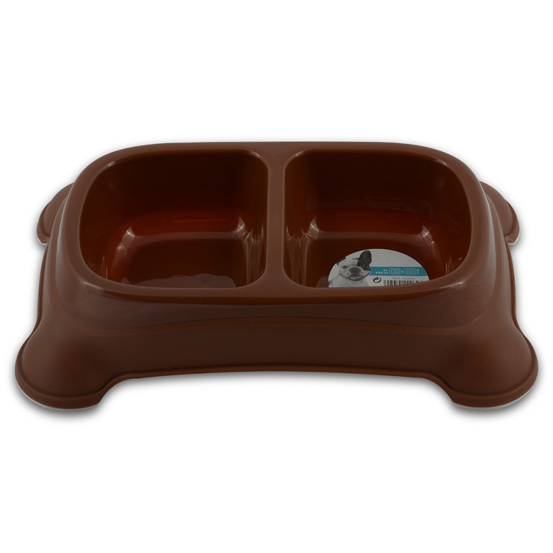 M-Pets Plastic Double Bowl For Dog And Cat, 2 x 650Ml (Brown)