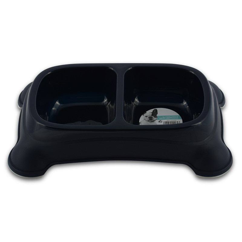 M-Pets Plastic Double Bowl For Dog And Cat, 2 x 650Ml (Black)