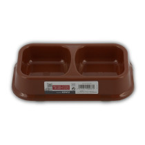 M-Pets Plastic Double Bowl For Cat, Anti-Slip, 2 x 150Ml (Brown)
