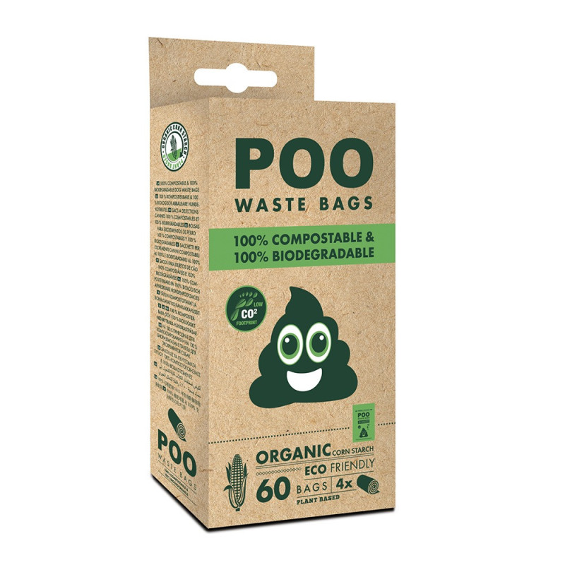 M-Pets Poo Eco Friendly Waste Bags 100 Percentage Compostable And Biodegradable Unscented For Dog, 60 Bags