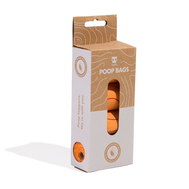 Zee.Dog Compostable Poop Bag Refill Box For Dogs, 4 Rolls (Orange)