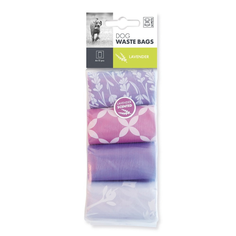 M-Pets Dog Waste Bags Lavender Scented For Dog, 60 Bags (4 x 15)