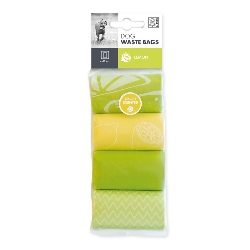 M-Pets Dog Waste Bags Lemon Scented For Dog, 60 Bags (4 x 15)