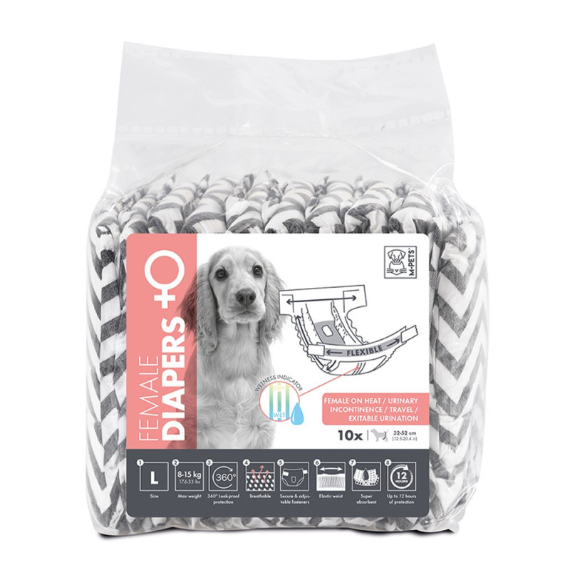 M-Pets Female Dog Diapers With Wetness Indicator, Large (10 Pack)
