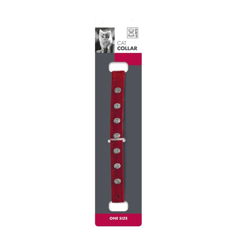M-Pets Diamonds Cat Collar One Size Fits All, Adjustable, Red