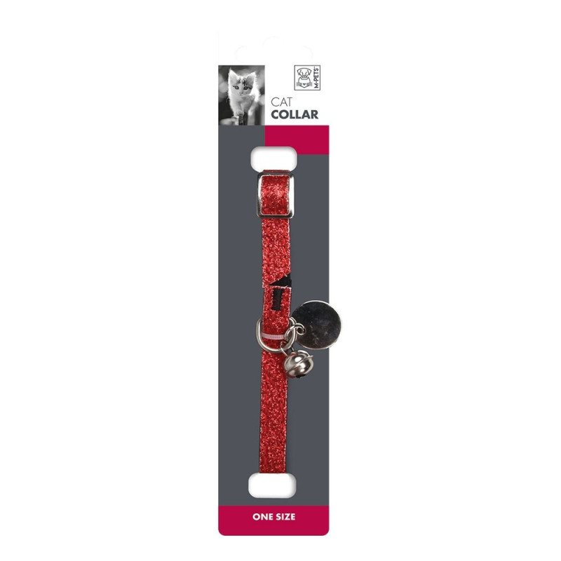 M-Pets Glitter Cat Collar With Bell One Size Fits All, Red